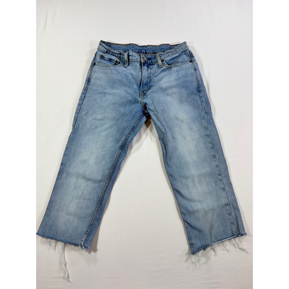 Levis 511 Slim Fit Jeans Mens 29x32 Light Wash Blue Denim Custom Raw Hem Cropped
